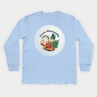 Pizza Mozarella, a dinner plate of delicious foods Kids Long Sleeve T-Shirt